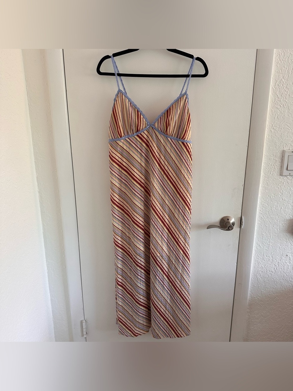 No Boundaries Women's Striped Cami Midi Dress Pastel Multi Lace Straps Smallest